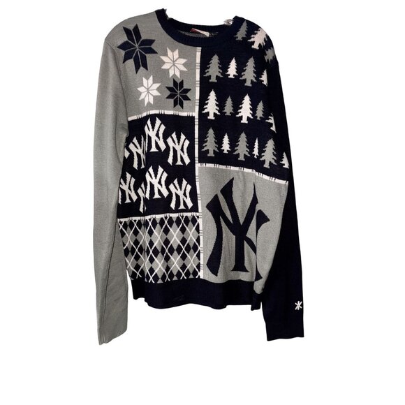 New York Yankees Ugly Christmas Sweater Genuine MLB Merchandise Navy/Gray XL Kni - Picture 2 of 6